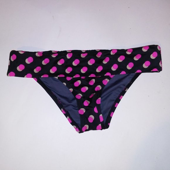 Victoria Secret Swim Bikini Bottom XS Pink Black Polka Dots Folder Trim Color Co - Picture 1 of 7